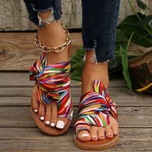 Rainbow Bow Tie Striped Women's Sandals